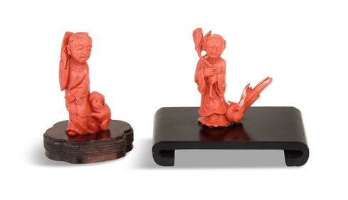 Two Chinese Carved Coral Figures