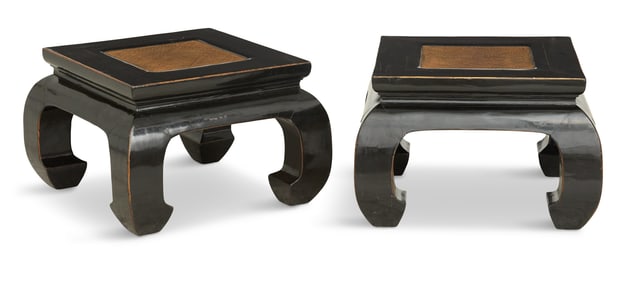 Pair of Chinese Black-Lacquered Side Tables