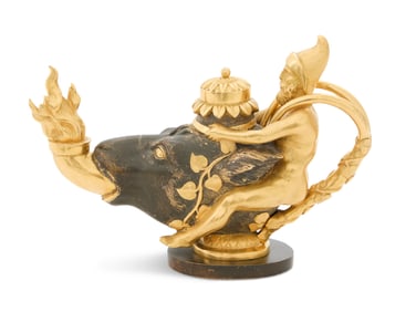 Grand Tour Bronze Dore et Patine Figural Oil Lamp