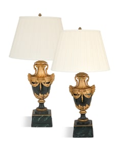 Pair of French Gilt-Metal and Faux Marbre Lamps