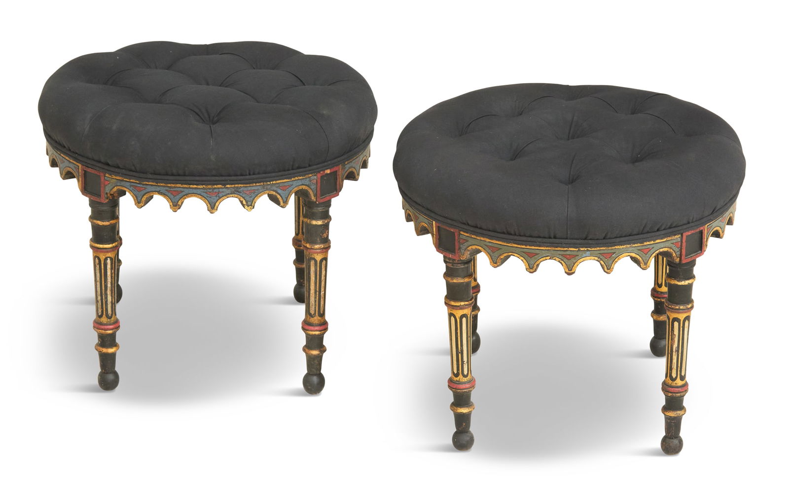 Rare Pair of Neo-Gothic Polychrome Stools (1 of 2)
