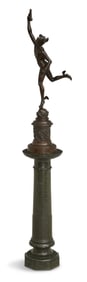 Patinated Bronze and Marble Figure of Mercury