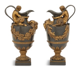 Pair of Bronze Water and Wine Ewers