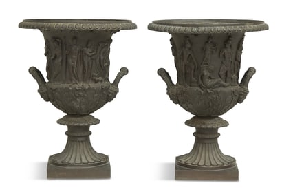 Pair of Patinated Bronze Medici Urns