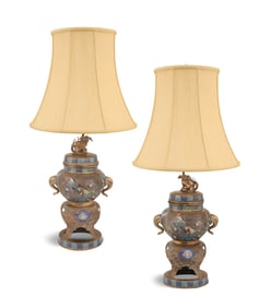 Pair of Chinese Cloissone Censer-Form Lamps