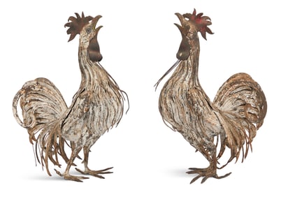 Pair of Painted Metal Roosters
