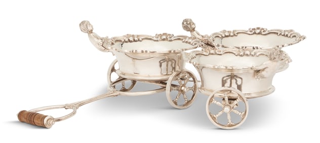 English Silverplate Triple Wine Trolley