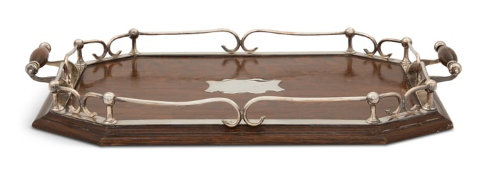 Edwardian Oak and Silverplate Serving Tray