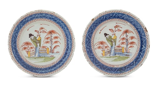 Pair of English Delft Polychrome Plates