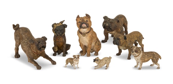Collection of Eight Vienna Bronze Pug Dogs