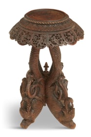 Burmese Carved Teakwood Side Table