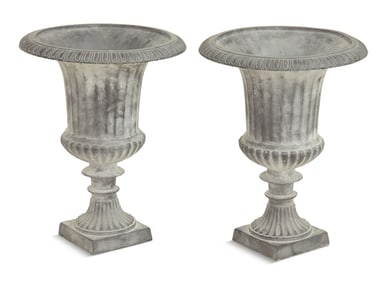 Pair of Black-Painted Metal Garden Urns