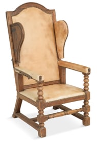 English Jacobean Oak Ratchet Wing Chair