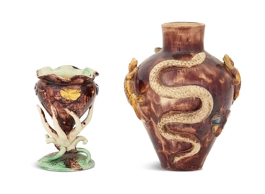 Two French Palissy Ware Faience Vases