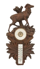 Swiss Black Forest Carved Lindenwood Barometer