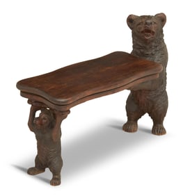 Black Forest Linden Wood Bear Music Box Bench