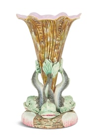 English Majolica Trumpet Vase