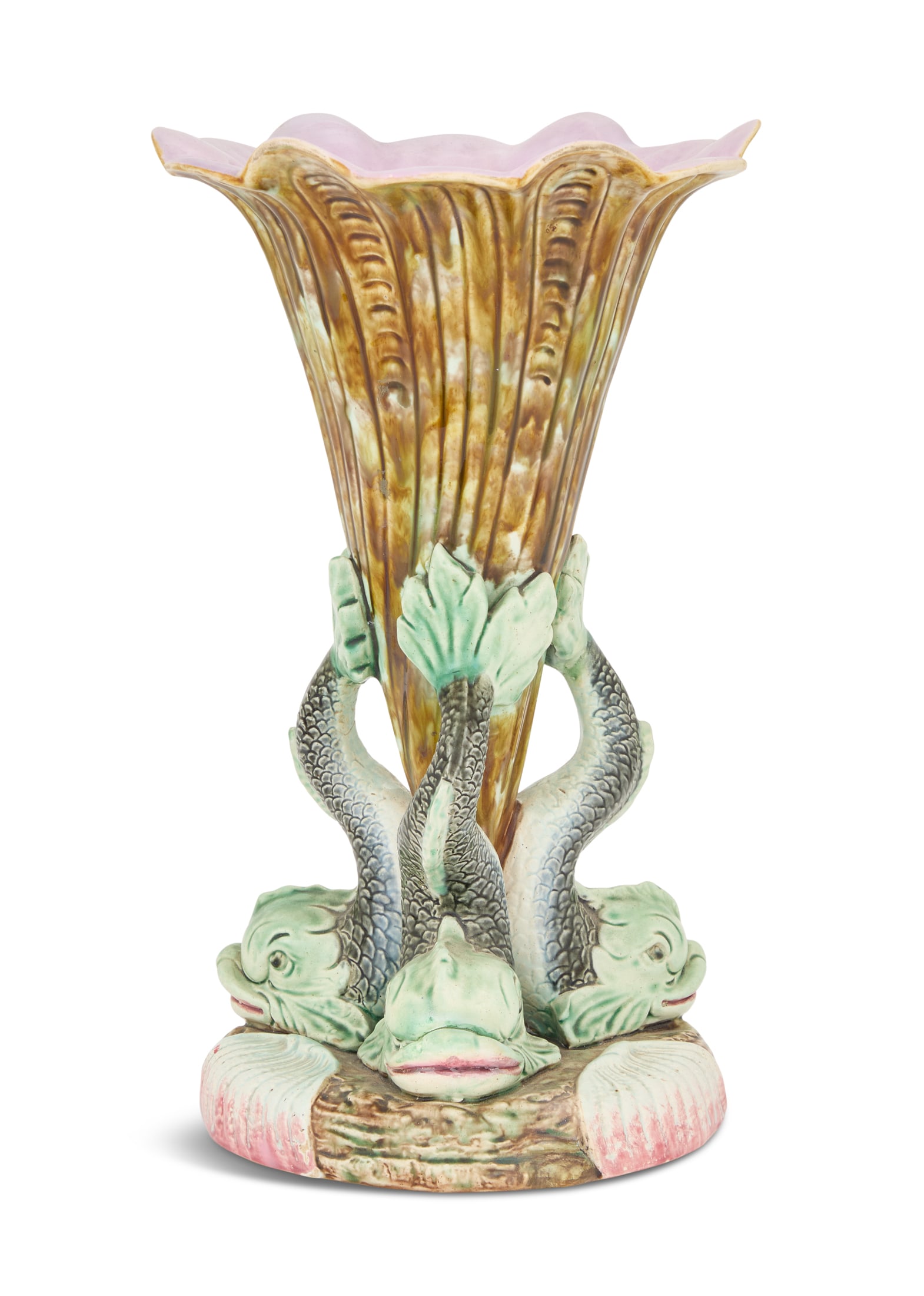English Majolica Trumpet Vase (1 of 3)