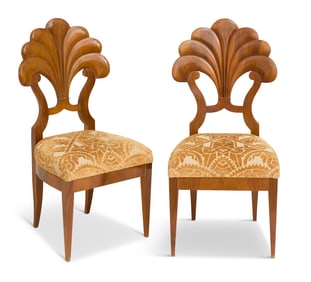 Pair of Biedermeier-Style Elm Wood Side Chairs