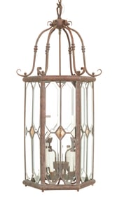 Copper-Plated and Leaded Glass Hall Lantern