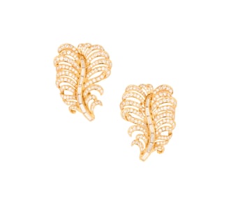 Pair of Diamond Leaf Ear Clips