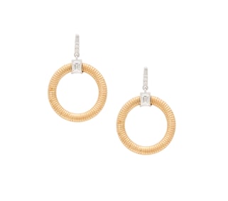 Pair of Diamond Dangle Hoop Earrings