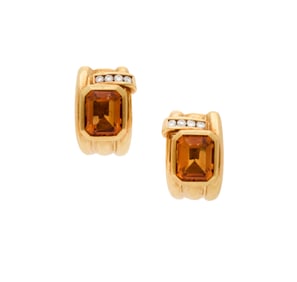 Pair of Citrine and Diamond Ear Clips