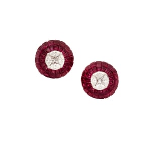 Pair of Ruby and Diamond Earrings