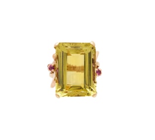 Lemon Quartz and Ruby Cocktail Ring