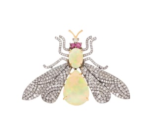 Opal, Diamond and Ruby Bug Pendant/Brooch