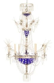 Silvered Metal and Crystal Chandelier