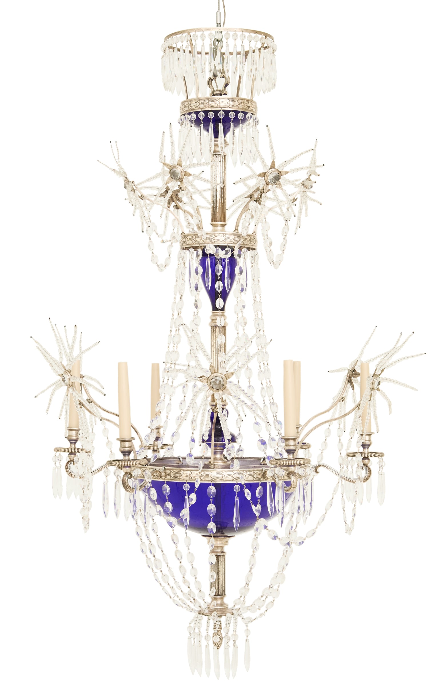 Silvered Metal and Crystal Chandelier (1 of 1)