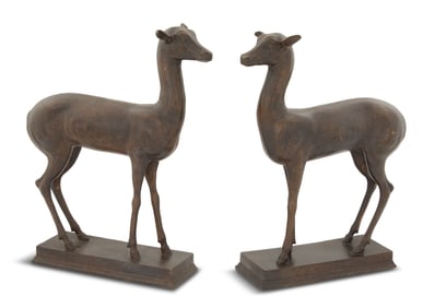 Pair of Italian Patinated Bronze Fawns