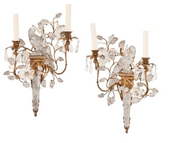 Pair of French Gilt-Metal and Glass Sconces