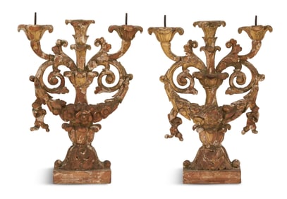 Pair of Italian Carved Giltwood Candelabra