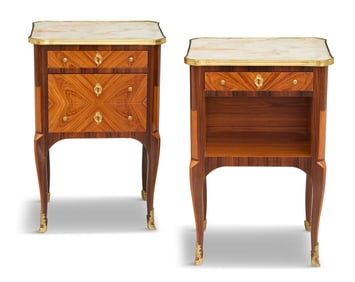 Near Pair of French Marble-Top Side Tables