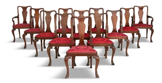Twelve Queen Anne-Style Mahogany Dining Chairs