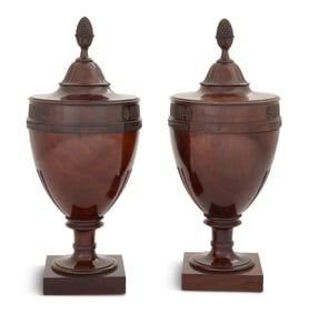 Pair of Edwardian Mahogany Knife Urns
