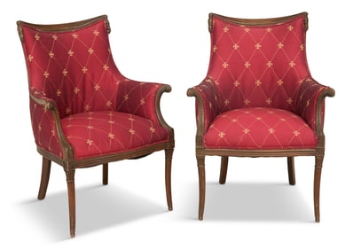 Pair of Hollywood Regency-Style Mahogany Bergeres