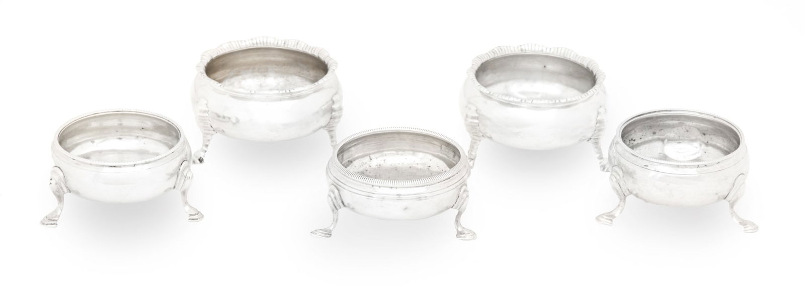 Five Georgian Sterling Silver Cauldron Salts (1 of 2)