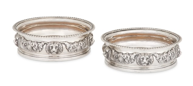 Pair of Regency Sterling Silver Wine Coasters