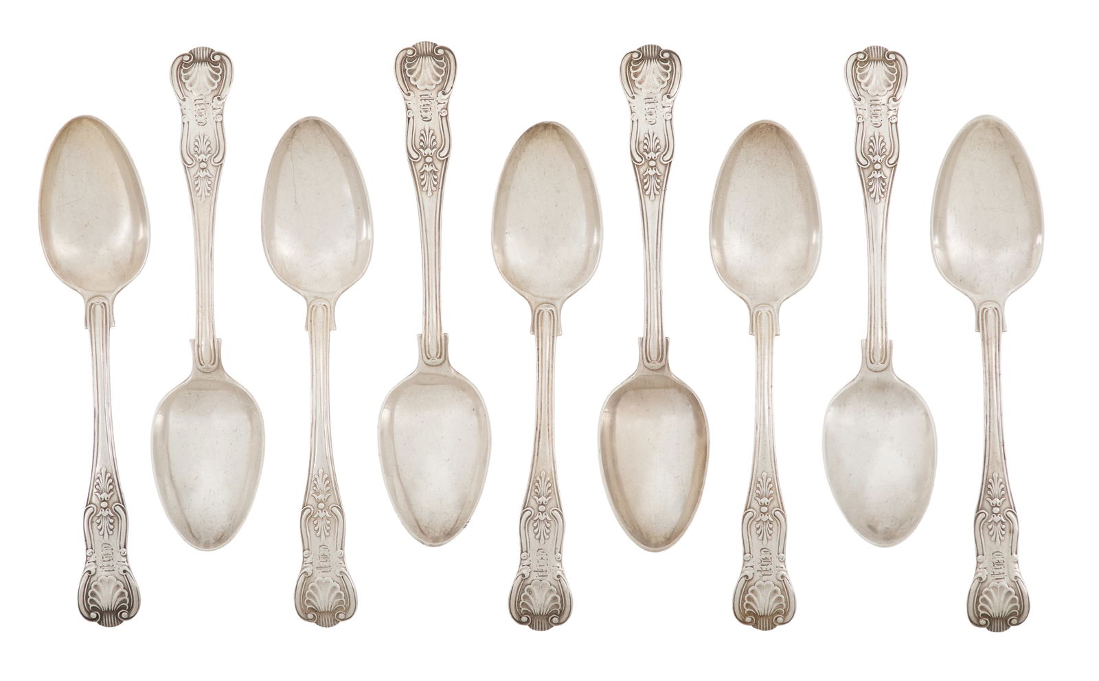 Nine "King's Honeysuckle" Silver Dessert Spoons (1 of 4)