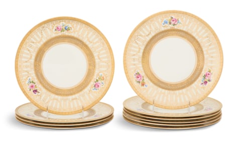 Ten Cauldon Raised Gilt Porcelain Dinner Plates