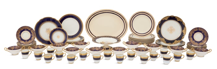 Cobalt-Bordered Dinner and Dessert Ware
