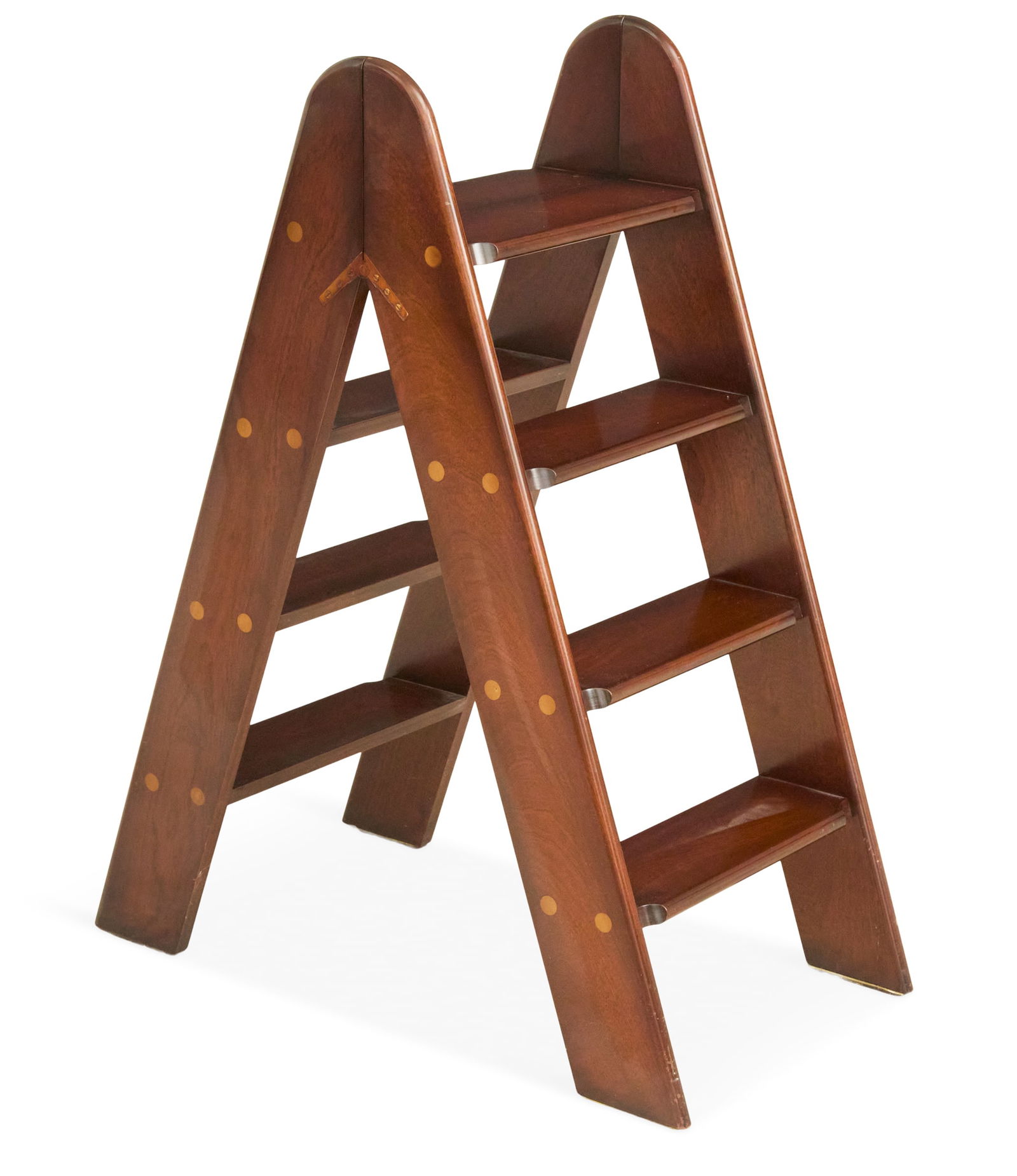 Edwardian-Style Mahogany Folding Library Steps: Edwardian-Style Mahogany Folding Library Stepseach side with four treads and hinged at the top to fold open and closed.h. 38", w. 16", d. 30" Provenance: Estate of Marie Bel Fay Evnochides, Houston, T