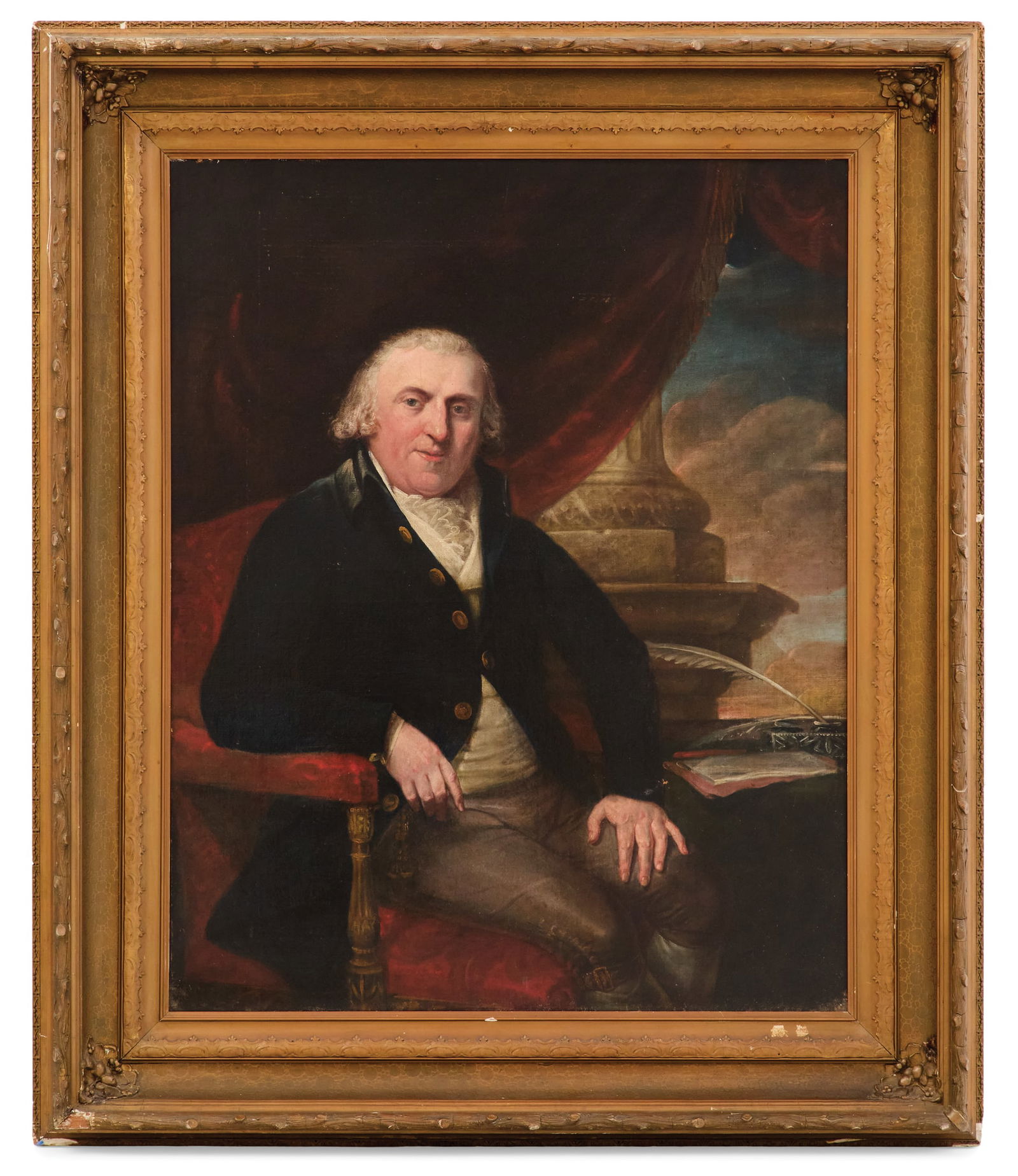 Attr. to Cosmo Alexander (Scottish, 1724-1772): Attributed to Cosmo John Alexander(Scottish/American, 1724-1772)"Portrait of (Possibly) William Franklin"oil on canvasunsigned.In an antique giltwood frame.49-1/2" x 40, framed 65" x 53-1/2" Prov