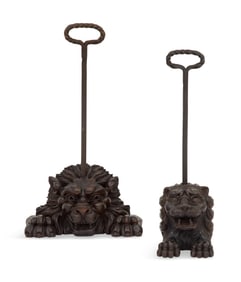 Pair of Carved Oak and Iron Figural Doorstops