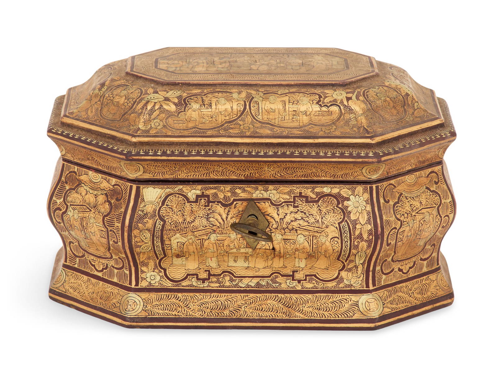 Chinese Export Gilt- and Black-Lacquered Box