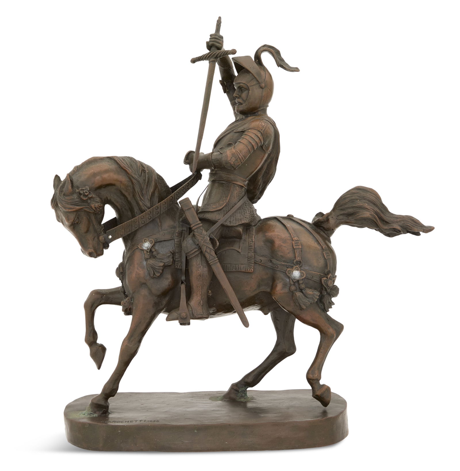 After Carlo Marochetti (Italian, 1805-1867): After Carlo Marochetti(Italian, 1805-1867)"Emmanuel-Philibert, Duc de Savoie"patinated bronzecast signature along edge of self-base, after the 1838 large-scale sculpture now conserved at the Piazza Sa