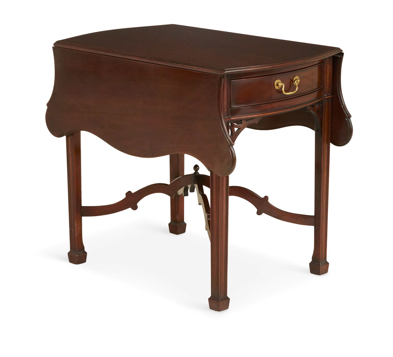 Mahogany Pembroke Table: Mahogany Pembroke Table20th century, in the Philadelphia Chippendale taste, the serpentine leaves over molded Marlborough legs with block feet and pierced brackets, a drawer on one side.h. 28-1/2", w.
